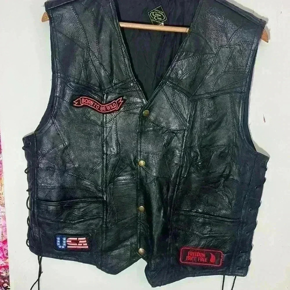 Vintage leather side tie Harley-Davidson Men's Leather Vest M with 8 patches - Picture 6 of 11